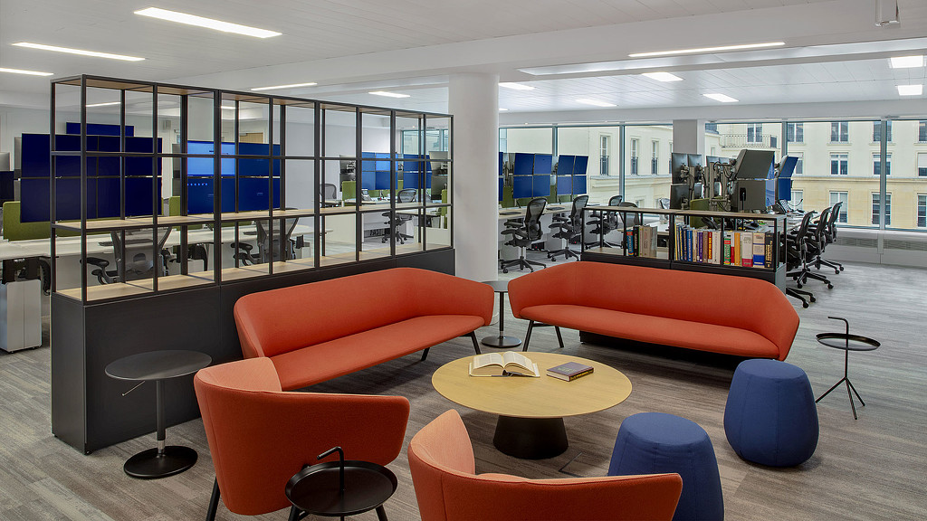 Confidential Paris client office work stations and lounge seating.