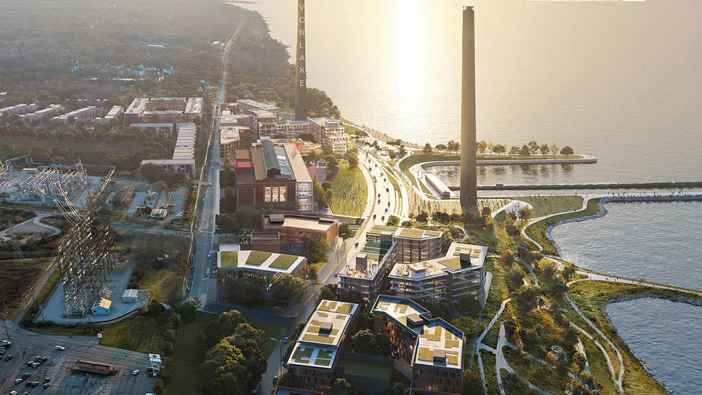 A city with a tall tower.