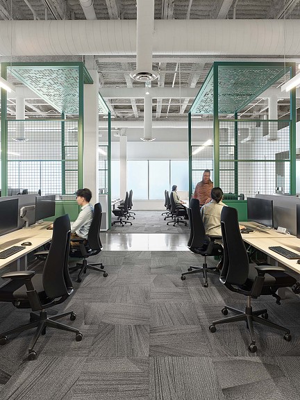 Open work stations with trellises