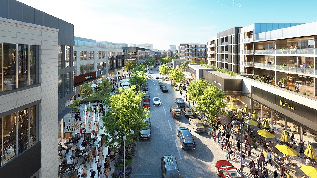 Fields West Master Plan daytime street rendering
