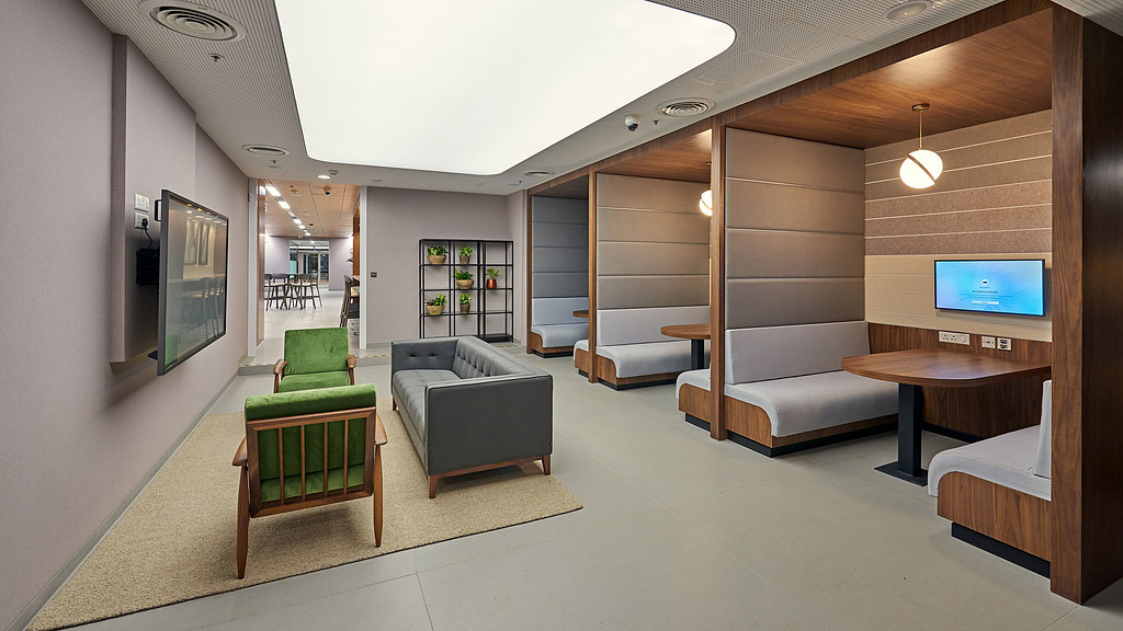 Financial services workplace lounge seating and booths