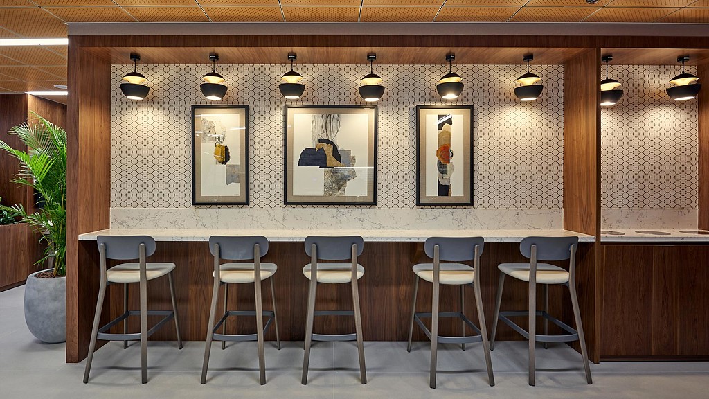 Financial services workplace cafe bar seating