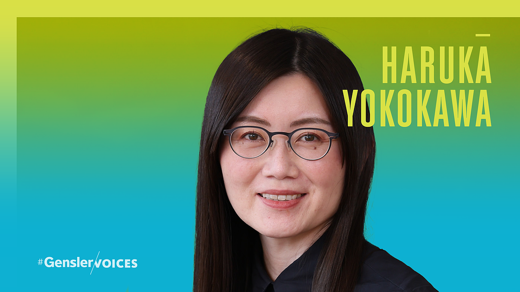 Haruka Yokokawa headshot with Gensler Voices gradient overlay