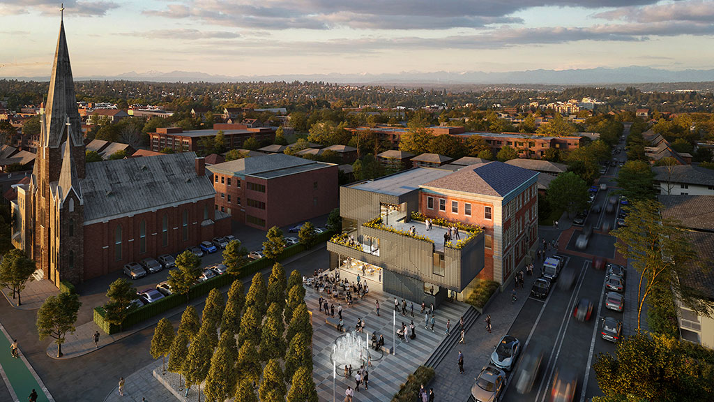 A large building with a tower.