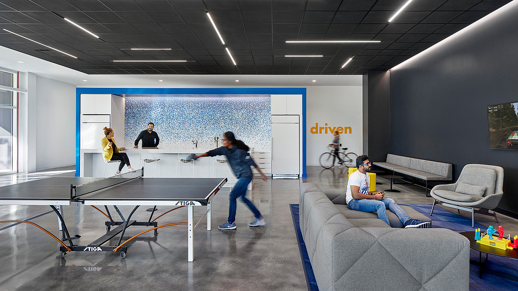 Sciences robotics workplace amenity space with ping pong table