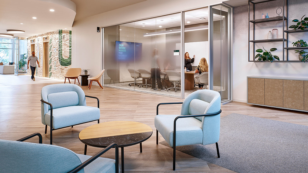 ServiceNow San Diego hallway lounge seating and meeting room