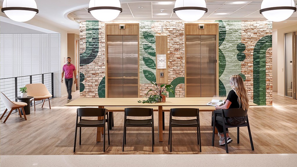 ServiceNow San Diego long work table next to elevators