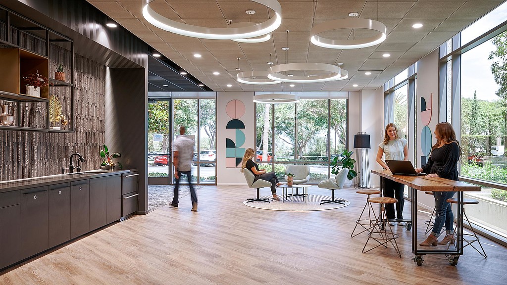 ServiceNow San Diego open collaboration space and kitchenette