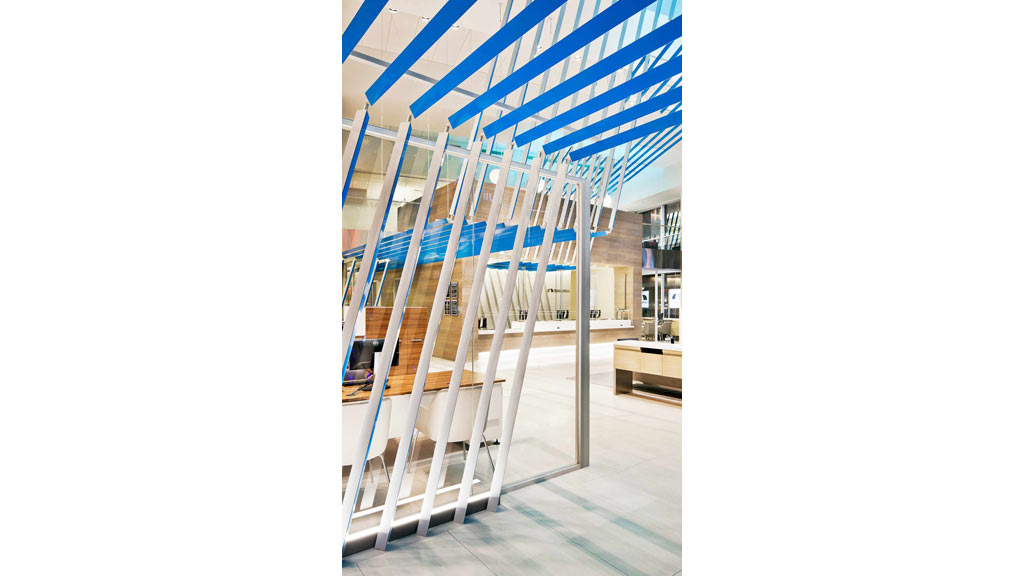 A white ladder in a building.