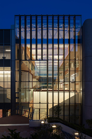 Chuo University Tama Learning Center building facade at night