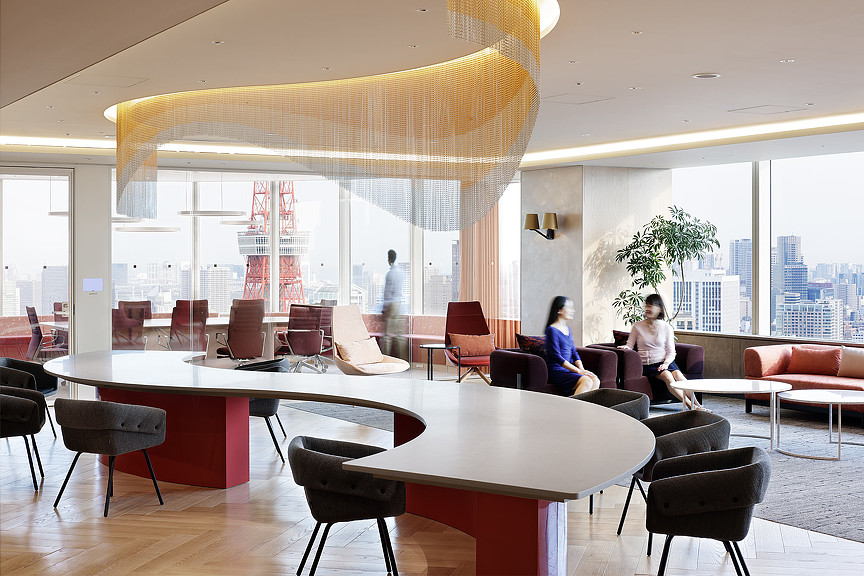 Law firm office interior with view of Tokyo Tower