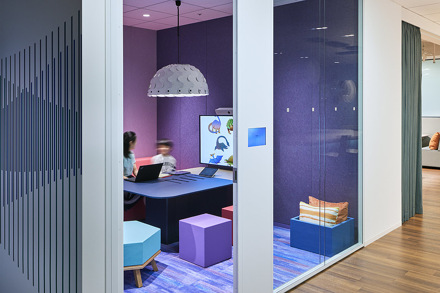 Tokyo law firm office meeting room with purple color scheme