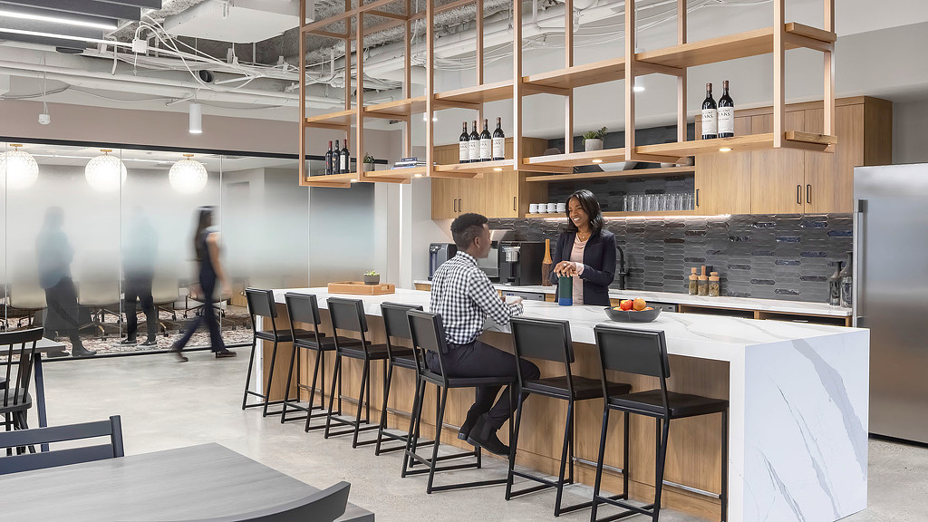 A cafe bar inside a hospitality space of an office