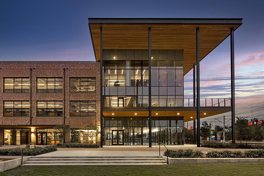 The Center for Pursuit building exterior at night