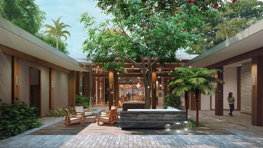 Botanika Osa Peninsula courtyard rendering