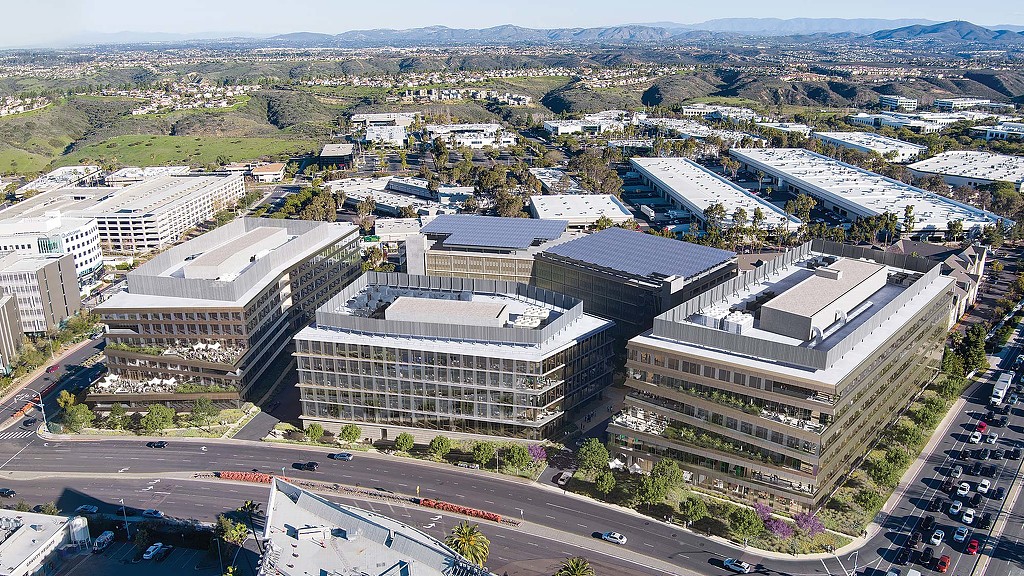 A large building with many windows.