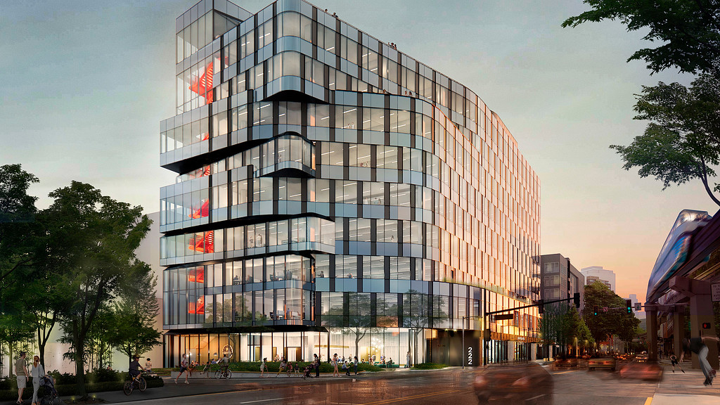 A large glass building.
