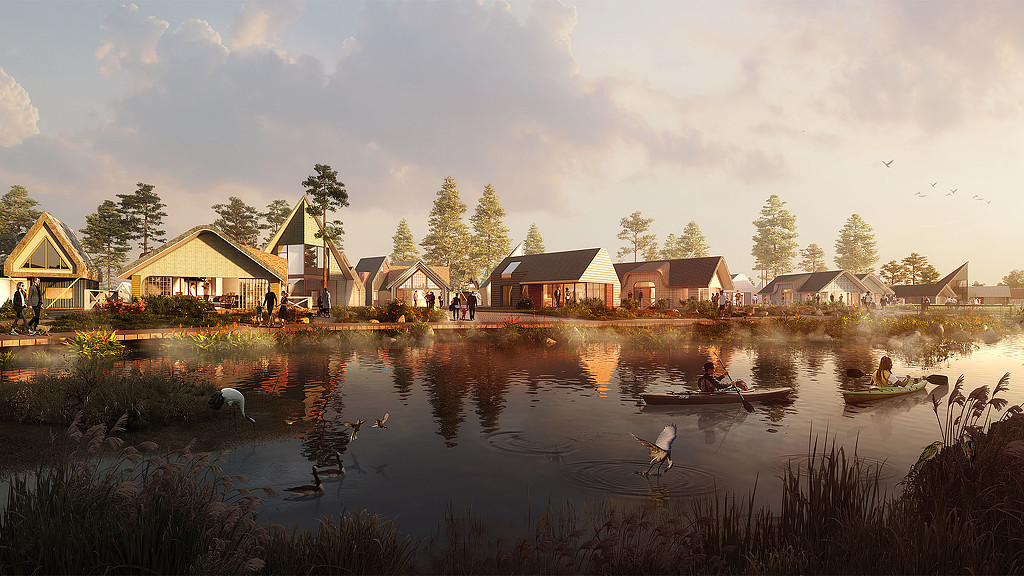 A group of people on a boat in a lake.