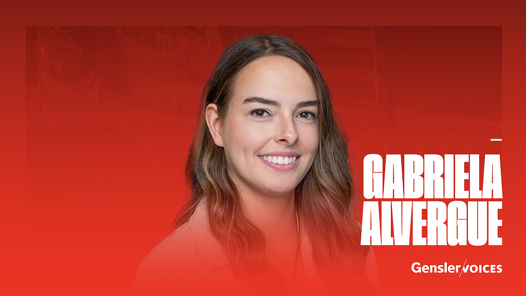 Gabriela Alvergue headshot with Gensler Voices overlay