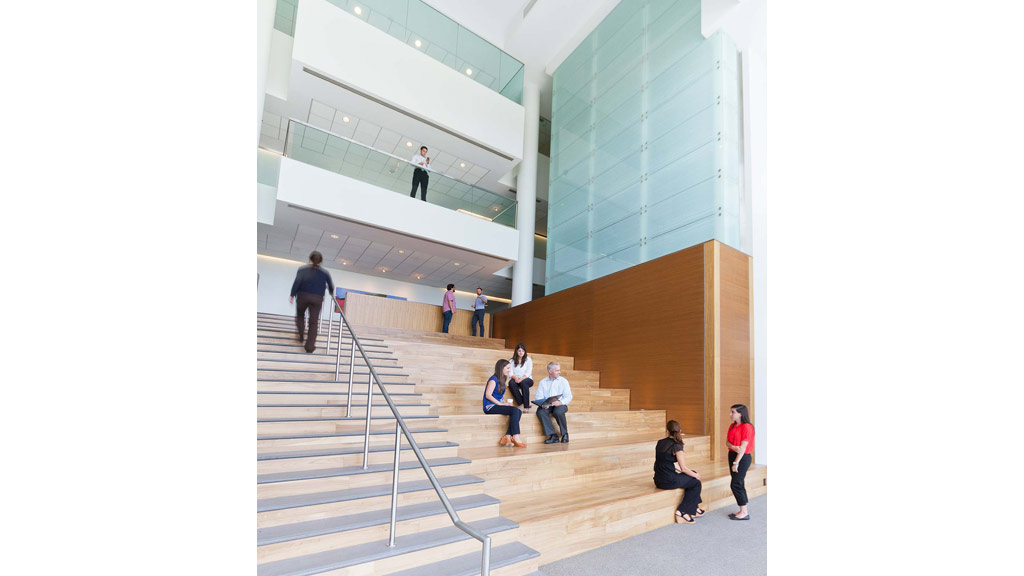 A group of people on stairs.