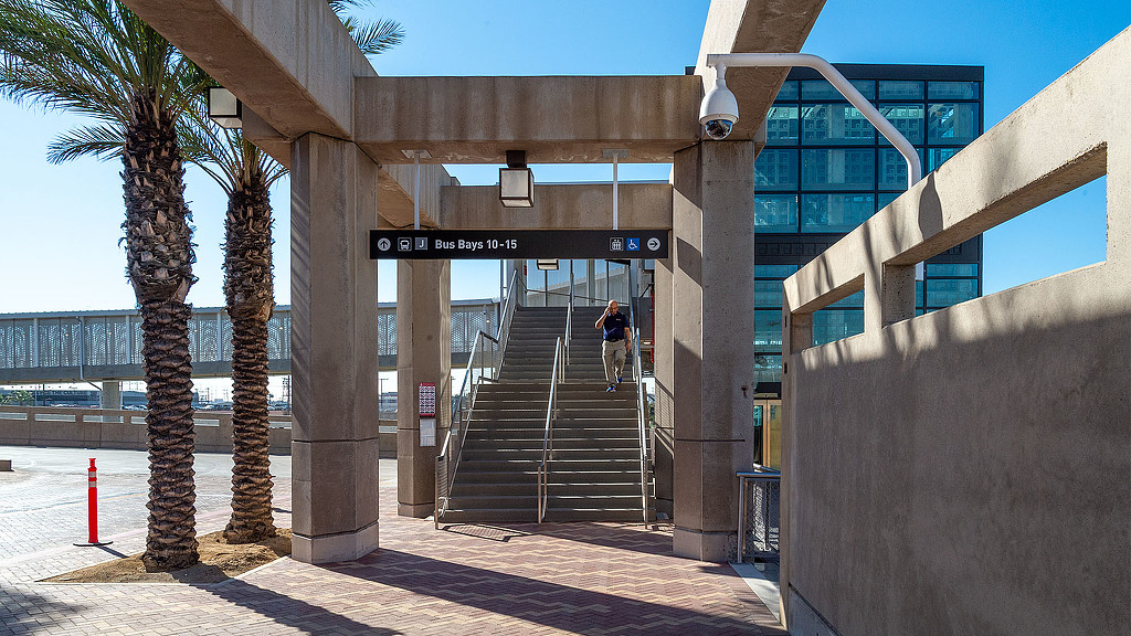 A person walking up stairs.