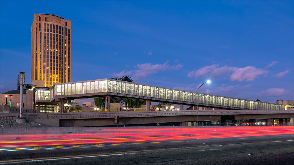 A bridge over a road.