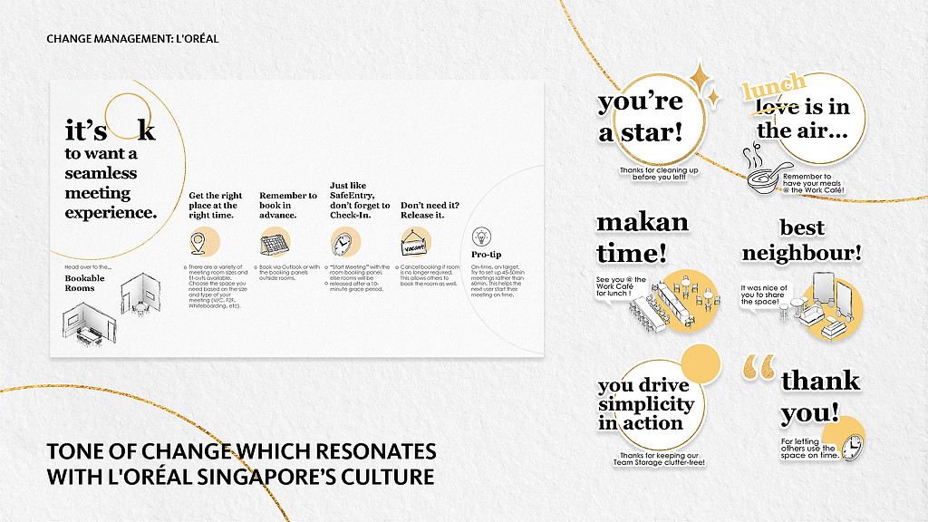 L'Oreal change management slide: tone of change which resonates with L'Oreal Singapore's culture