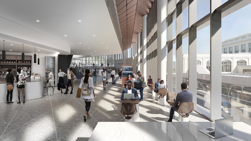 Amtrak Baltimore Penn Station waiting area rendering