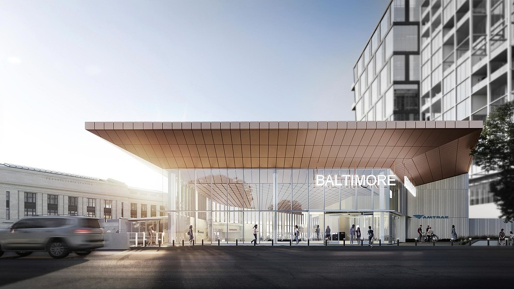 Amtrak Baltimore Penn Station Lanvale street view rendering