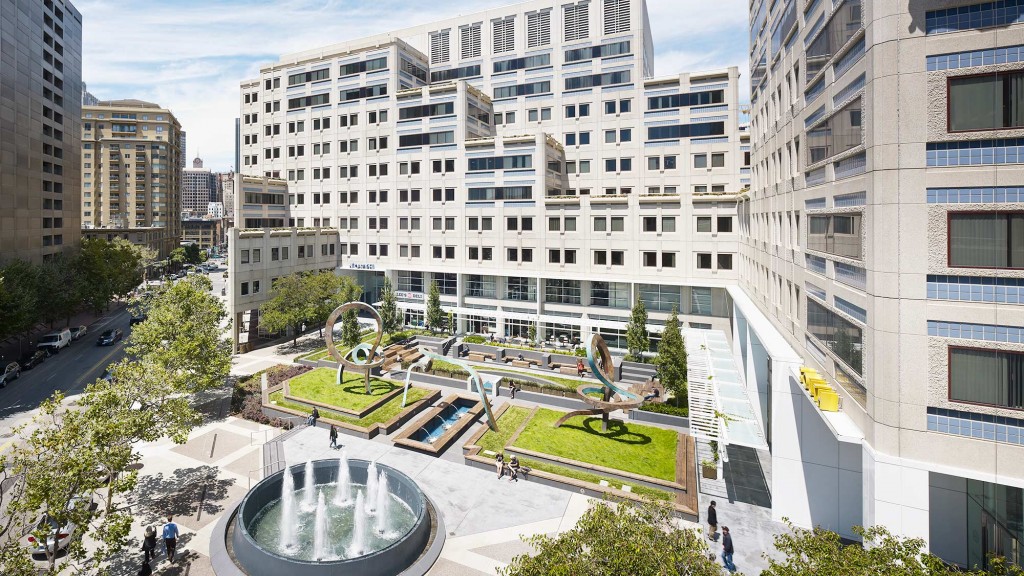 A courtyard between buildings.