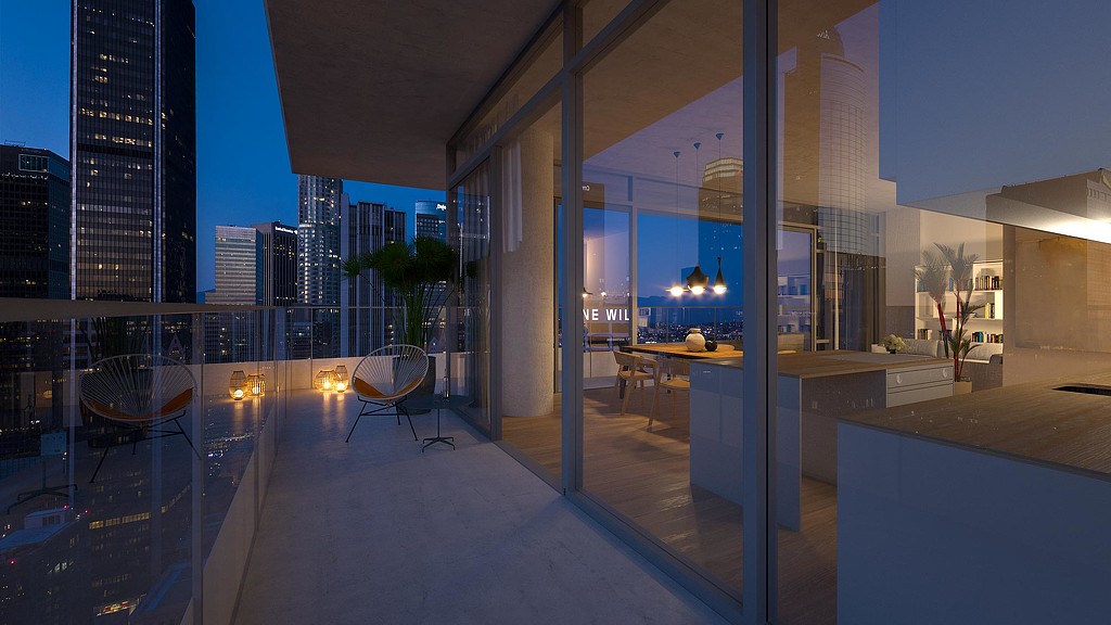 8th Grand & Hope balcony at night