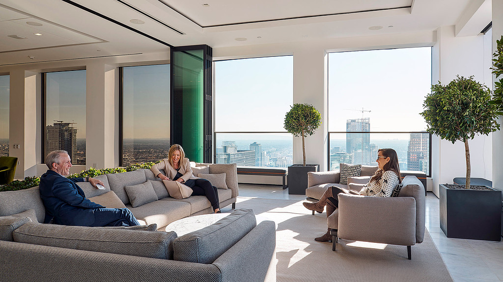 DTLA law firm lounge with view