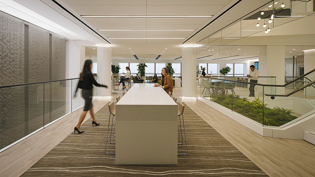 Century City law firm office high tables