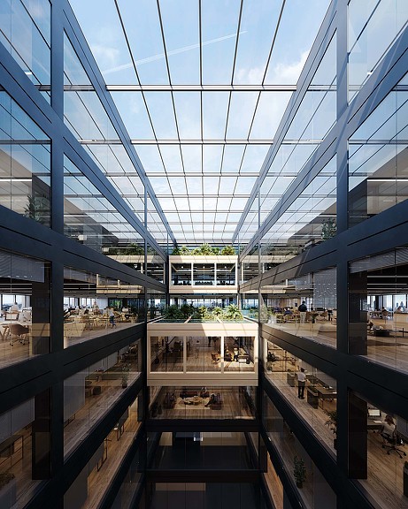 The atrium of 10 Gresham Street, an office building in London.