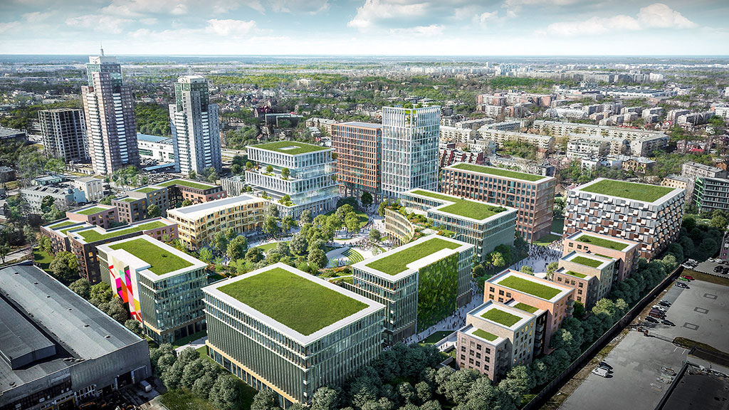 A city with many buildings.