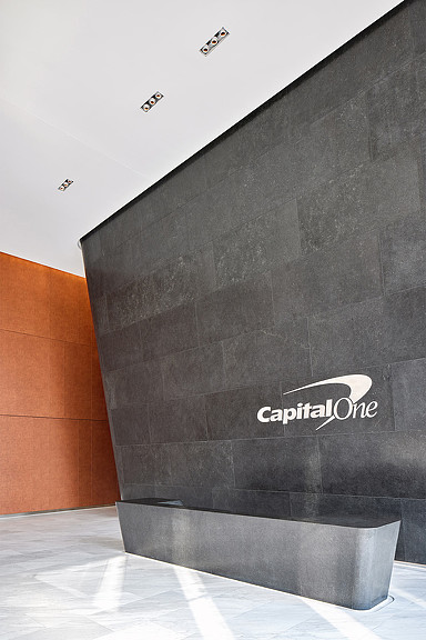 Capital One logo on lobby wall of Capital One McLean Block A