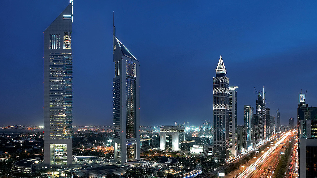 A city with tall buildings.