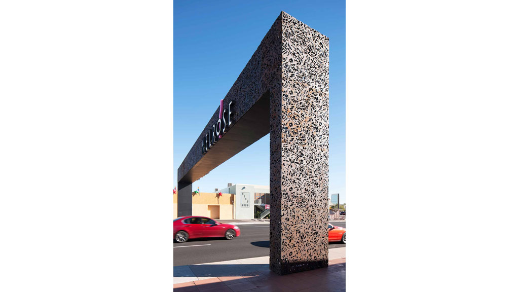 A large sculpture of a tree.