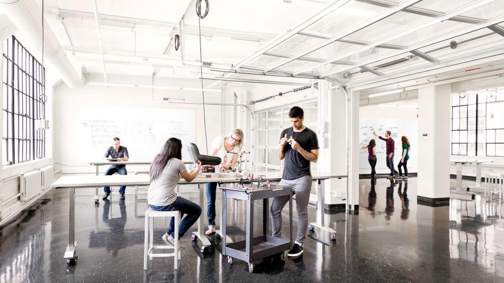 A group of people in an office.