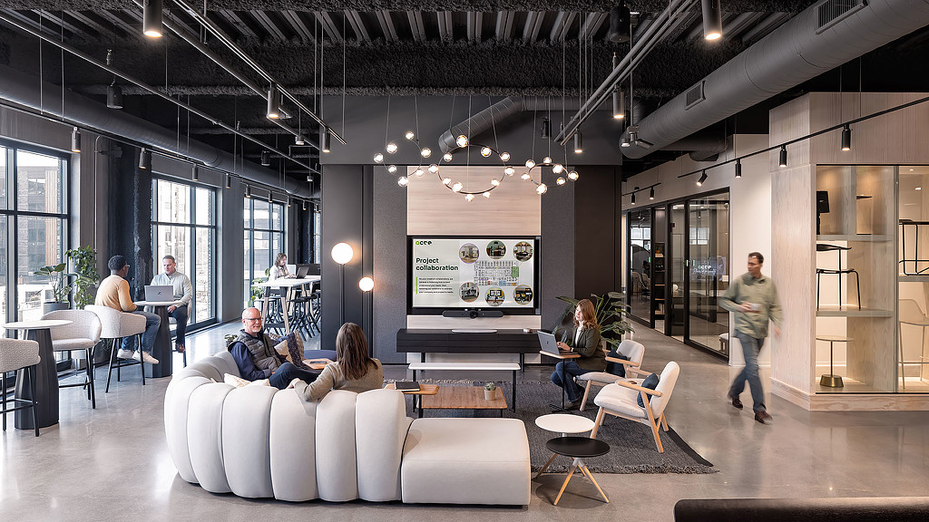 A group of people in a room.