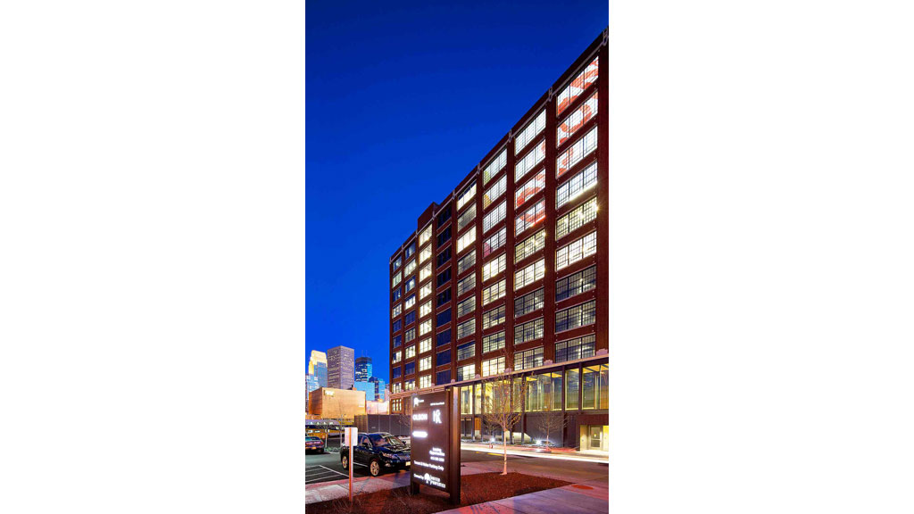 A large building with many windows.