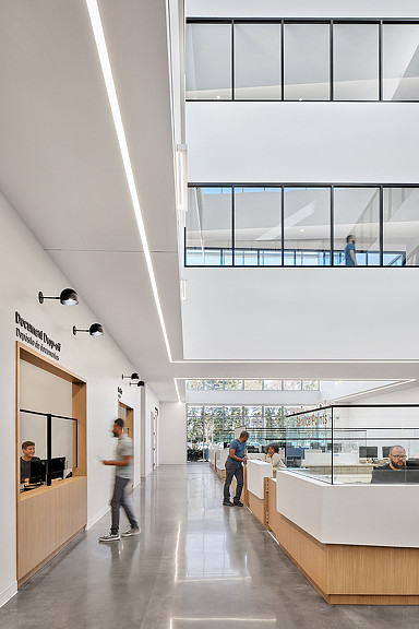 A group of people in a building.