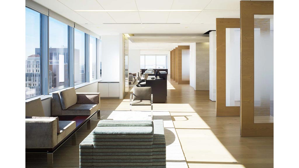 A large room with a large window.