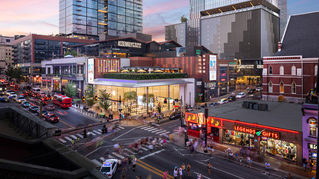 A busy street in a city.