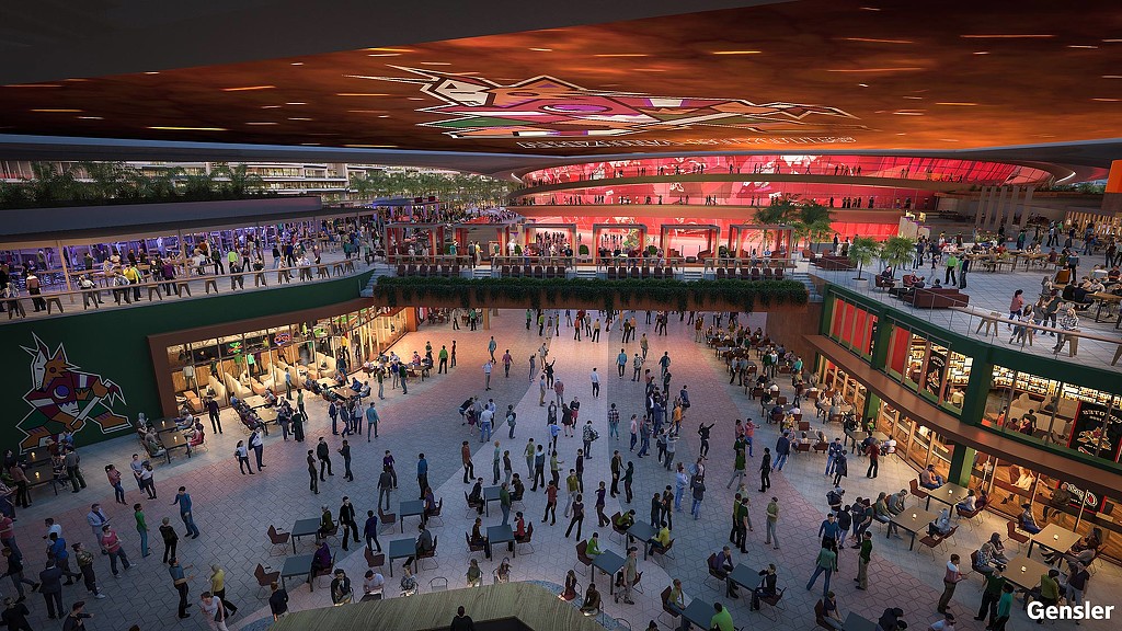 Arizona Coyotes Arena and Entertainment District at dusk