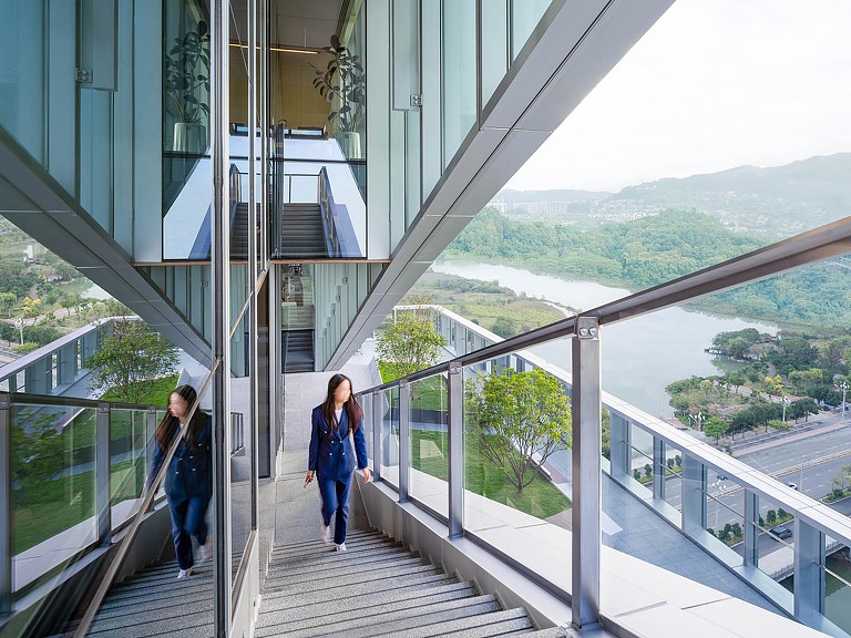 Highsun Headquarters staircase along exterior