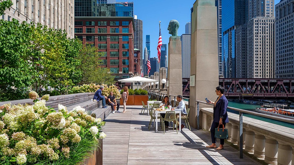 The Mart outdoor space with views of Chicago River