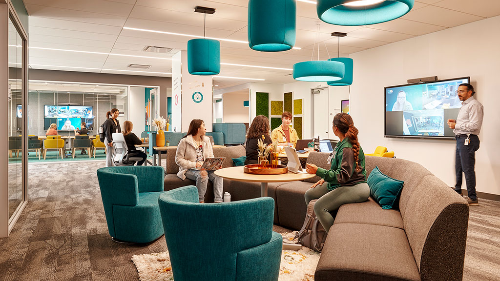 A group of people in a room.