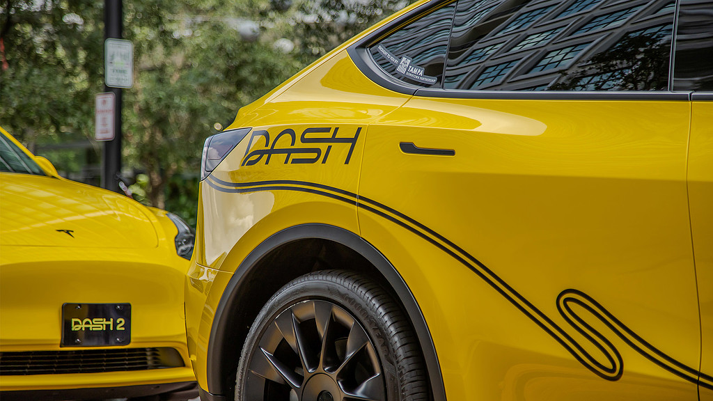 DASH car decal on yellow Tesla