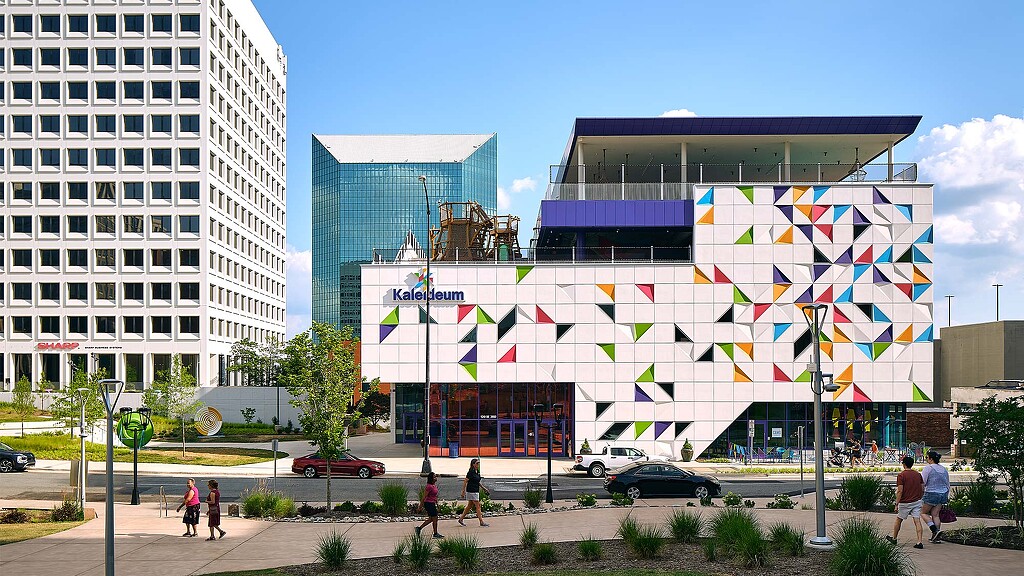 A large building with a large sign.